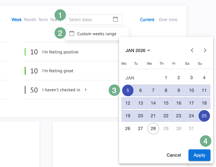 pulse select a custom date range.