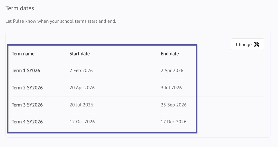 Pulse term dates