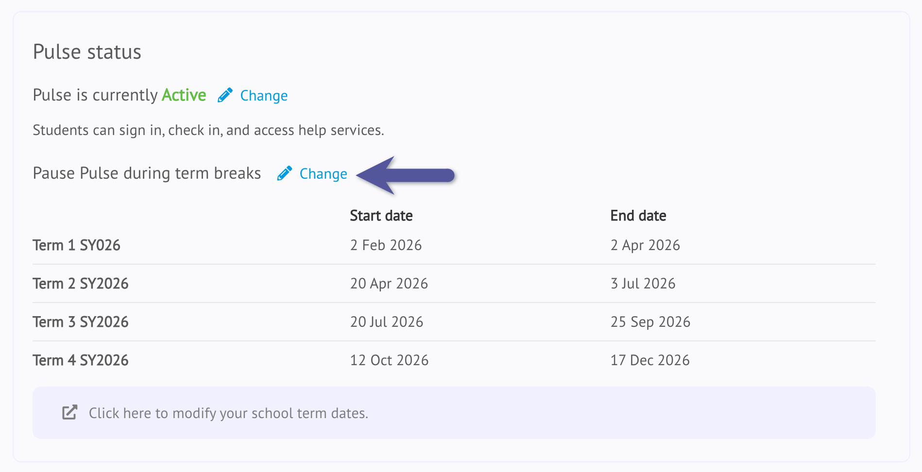 Pulse status_pause pulse during term breaks